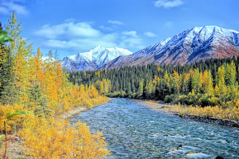 View over the Middle Fork Chulitna River at the Talkeetna Mountains, George Parks Hwy, Alaska